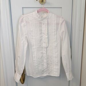 100% cotton H&M NEW White Ruffle Pintuck Button-Up Shirt